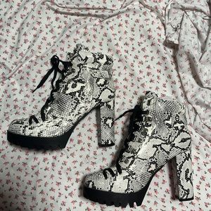 Miss Lola Snake Print Lace Up Booties